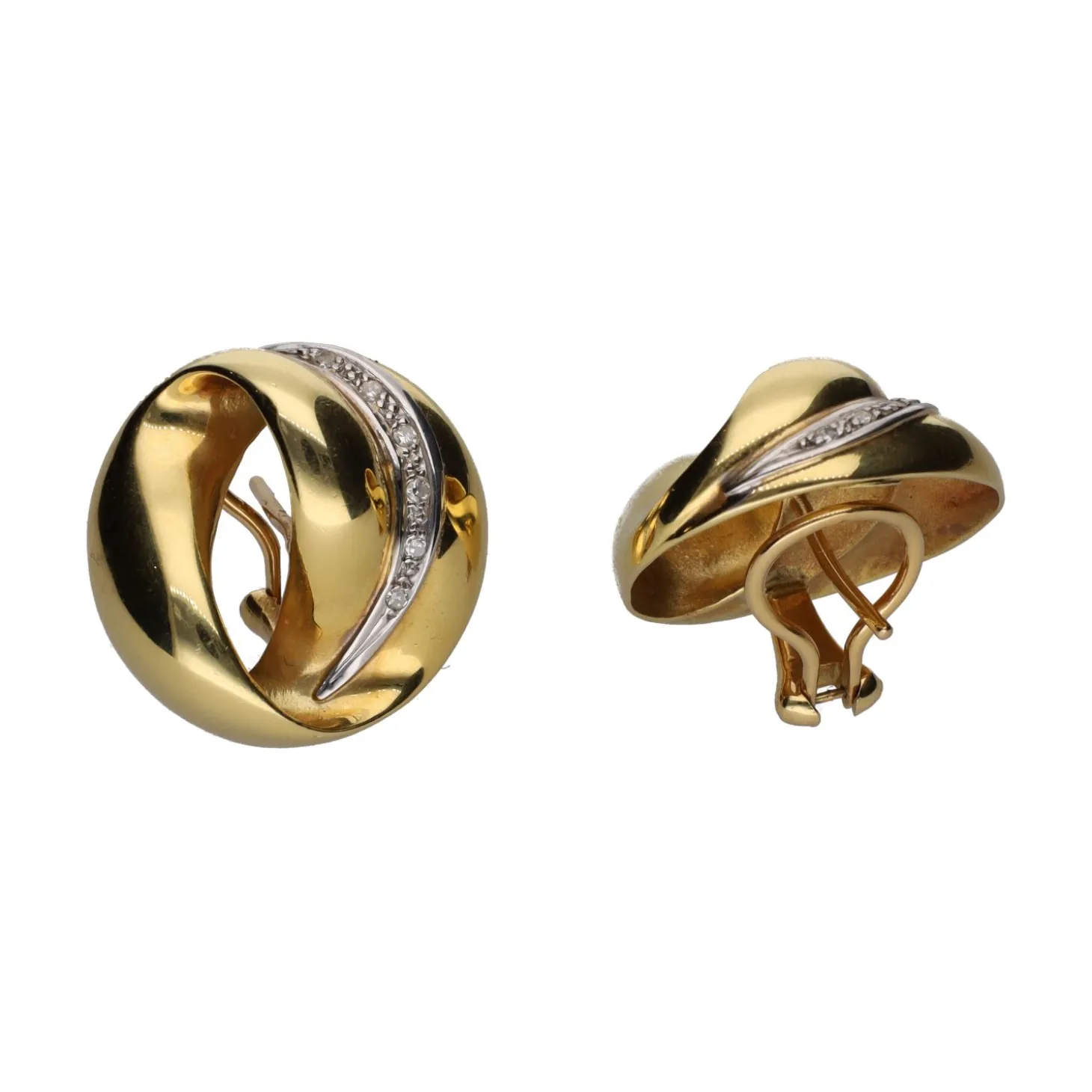 PENDIENTES Pendientes circulares en oro amarillo y brillantes.