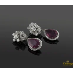 PENDIENTES Pendientes colgantes oro blanco turmalinas rubelitas y diamantes