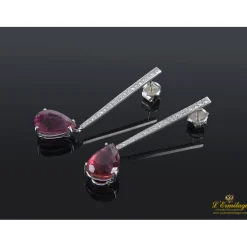 PENDIENTES Pendientes colgantes oro blanco turmalinas rubelitas y diamantes.
