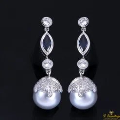 PENDIENTES Pendientes colgantes antiguos oro blanco perla australiana zafiro y diamantes