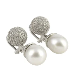 PENDIENTES Pendientes colgantes oro blanco perla australiana y cuajado de diamantes