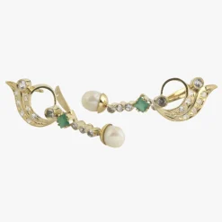 PENDIENTES Pendientes colgantes oro amarillo, perlas, esmeraldas y circonitas.