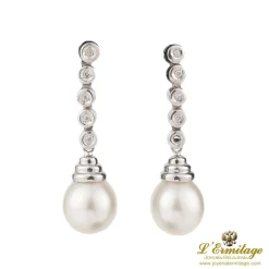 PENDIENTES Pendientes colgantes oro blanco perla australiana y diamantes.