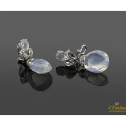 PENDIENTES Pendientes colgantes oro blanco piedra semipreciosa blanca y diamantes