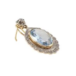 PENDIENTES Pendientes colgantes antiguos oro amarillo oro blanco aguamarinas y diamantes
