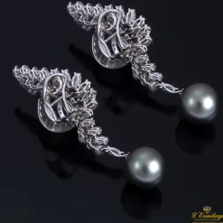 PENDIENTES Pendientes colgantes desmontables oro blanco diamantes y perlas taiti.