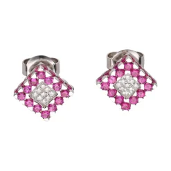 PENDIENTES Pendientes cuadrados en oro blanco con rubíes y brillantes.