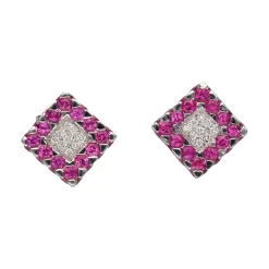 PENDIENTES Pendientes cuadrados en oro blanco con rubíes y brillantes.