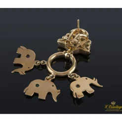PENDIENTES Pendientes elefantes colgantes en oro amarillo, esmeraldas y zafiros.