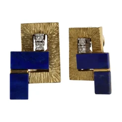 PENDIENTES Pendientes en oro amarillo con lapislázuli y brillantes.
