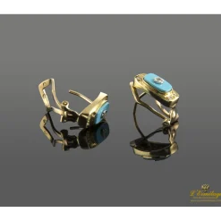 PENDIENTES Pendientes en oro amarillo con turquesas y brillantes.