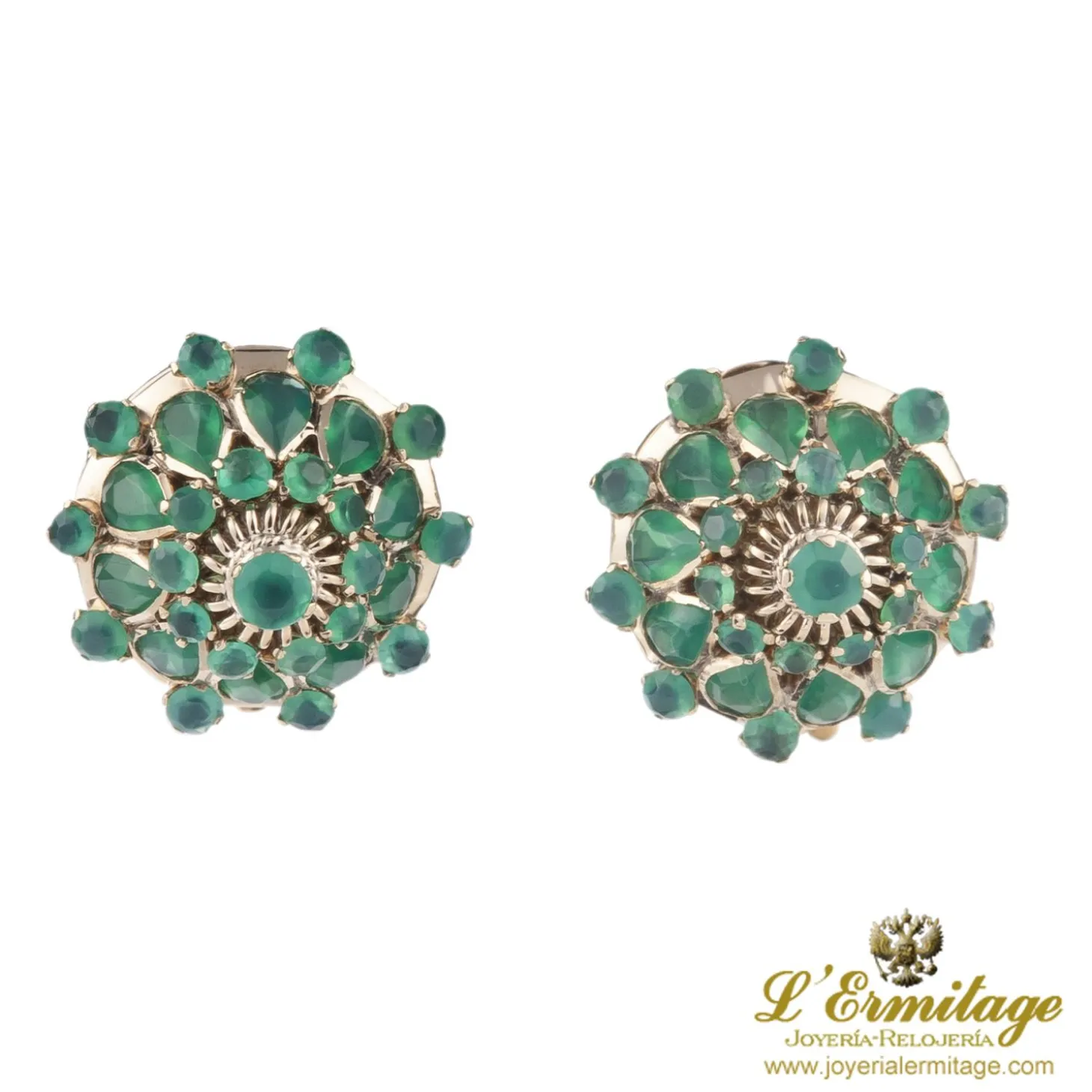PENDIENTES Pendientes en oro amarillo y esmeraldas.