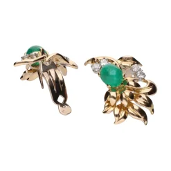 PENDIENTES Pendientes en oro amarillo esmeralda y brillantes.