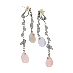 PENDIENTES Pendientes largos en oro blanco con piedras luna y brillantes.