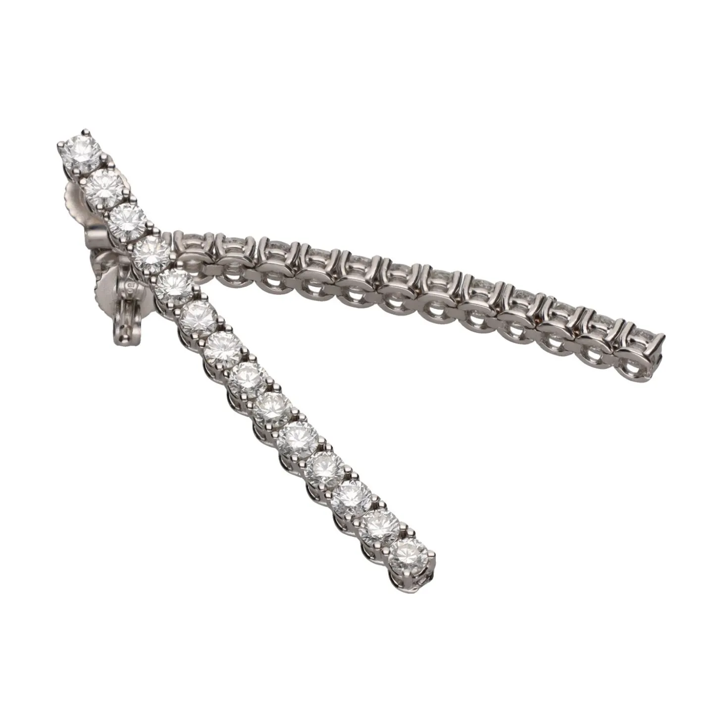 PENDIENTES Pendientes largos riviere en oro blanco y brillantes.