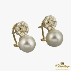 PENDIENTES Pendientes oro amarillo perla y diamantes