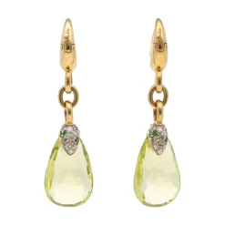PENDIENTES Pendientes pomellato en oro amarillo con citrino, esmerladas y brillantes.