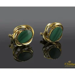 PENDIENTES Pendientes realizados en oro amarillo con malaquitas talla oval