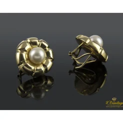 PENDIENTES Pendientes tipo chanel realizados en oro amarillo con centro de perla.