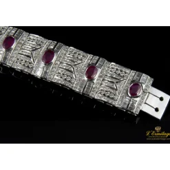 PULSERAS Pulsera ancha oro blanco diamantes y rubíes