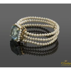 PULSERAS Pulsera antigua oro amarillo con perlas y agua marina.