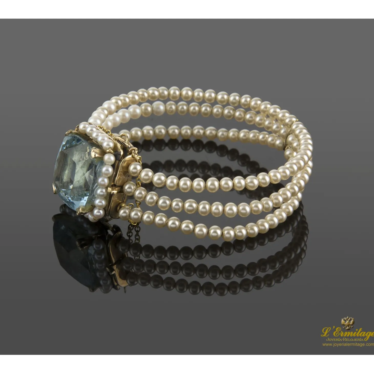 PULSERAS Pulsera antigua oro amarillo con perlas y agua marina.
