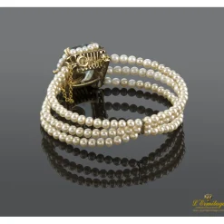 PULSERAS Pulsera antigua oro amarillo con perlas y agua marina.