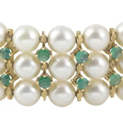 PULSERAS Pulsera antigua semirrígida oro amarillo perlas y esmeraldas