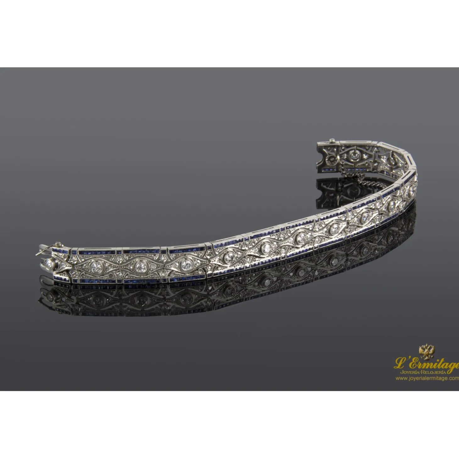 PULSERAS Pulsera art déco antigua oro blanco zafiros y diamantes
