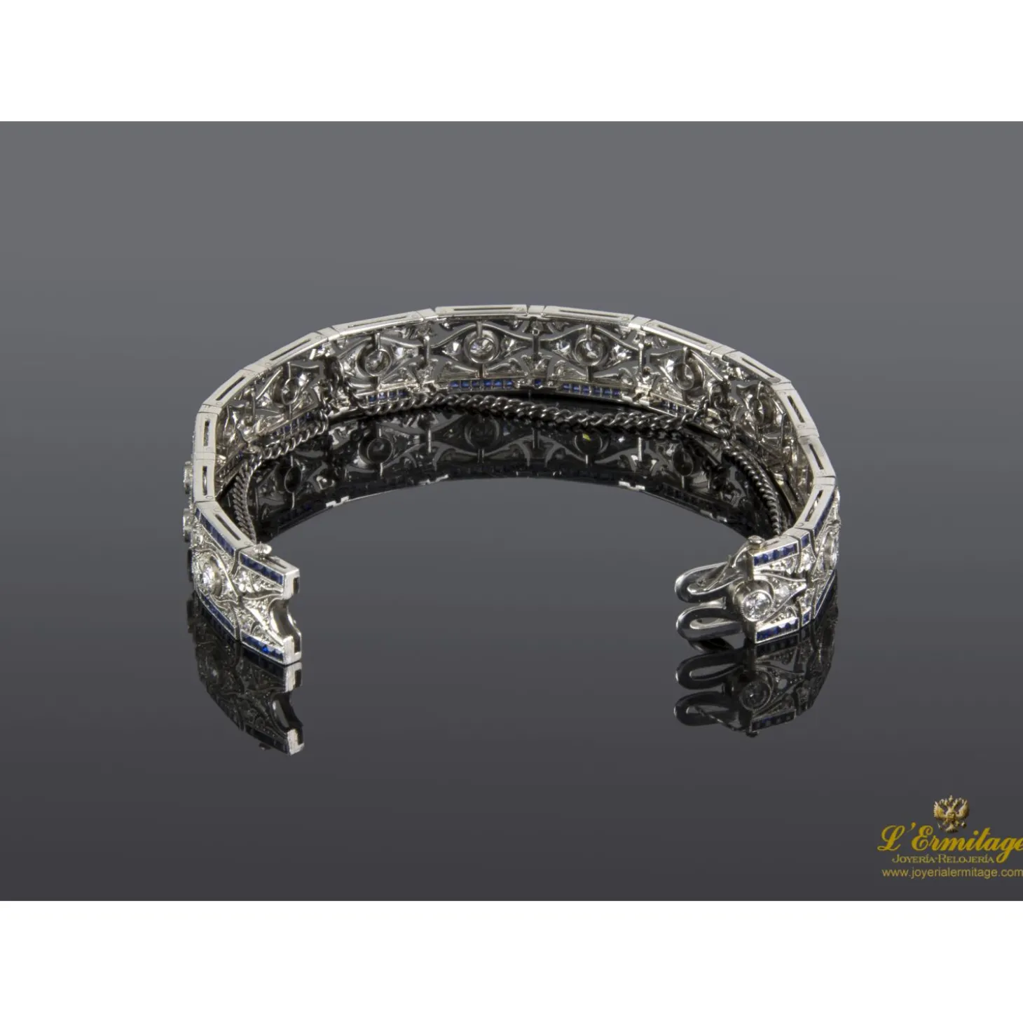 PULSERAS Pulsera art déco antigua oro blanco zafiros y diamantes