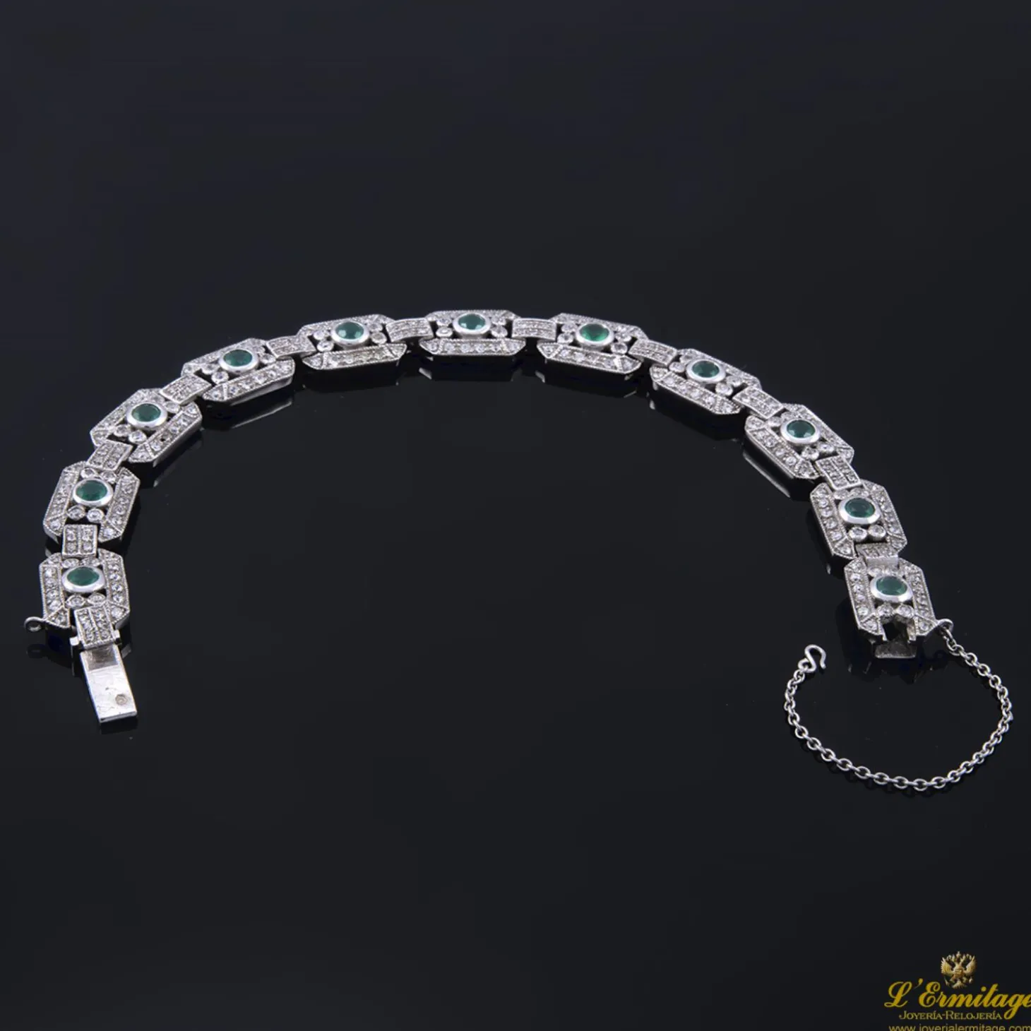 PULSERAS Pulsera art-deco oro blanco diamantes y esmeraldas
