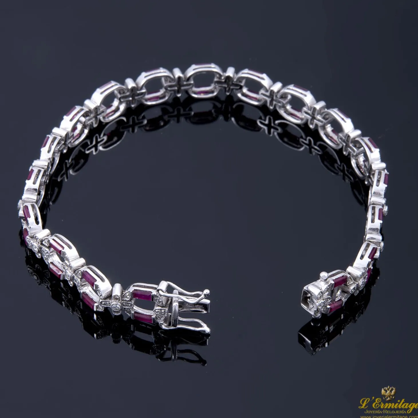 PULSERAS Pulsera art-deco oro blanco diamantes y rubíes