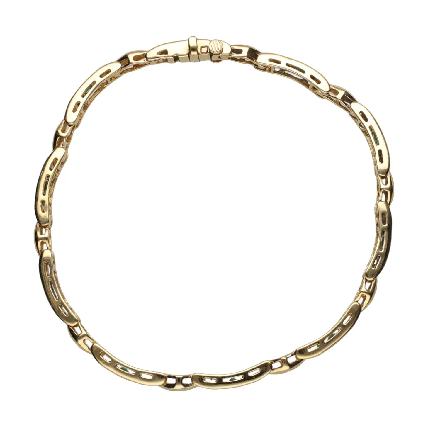 PULSERAS Pulsera en oro amarillo con esmeraldas y brillantes.