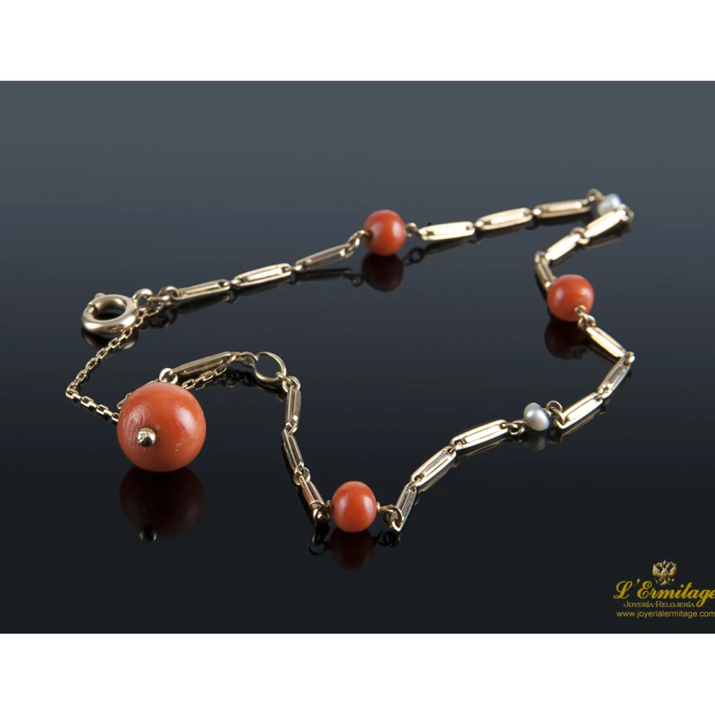 PULSERAS Pulsera oro amarillo y coral