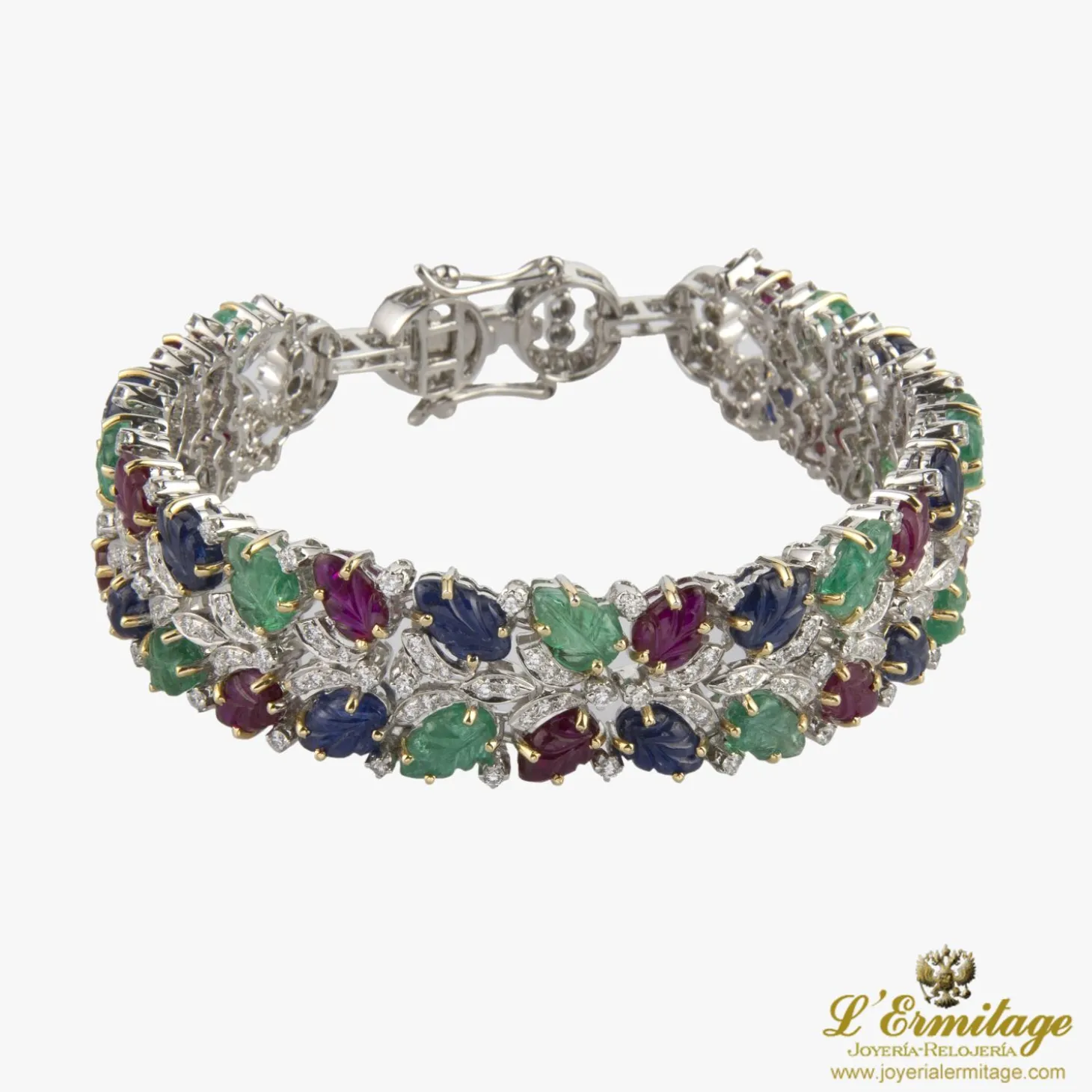 PULSERAS Pulsera oro blanco esmeraldas zafiros y diamantes