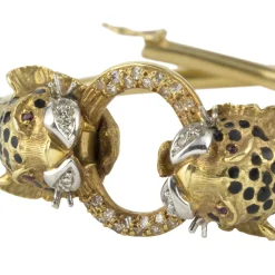 PULSERAS Pulsera rígida oro amarillo leopardos esmaltados