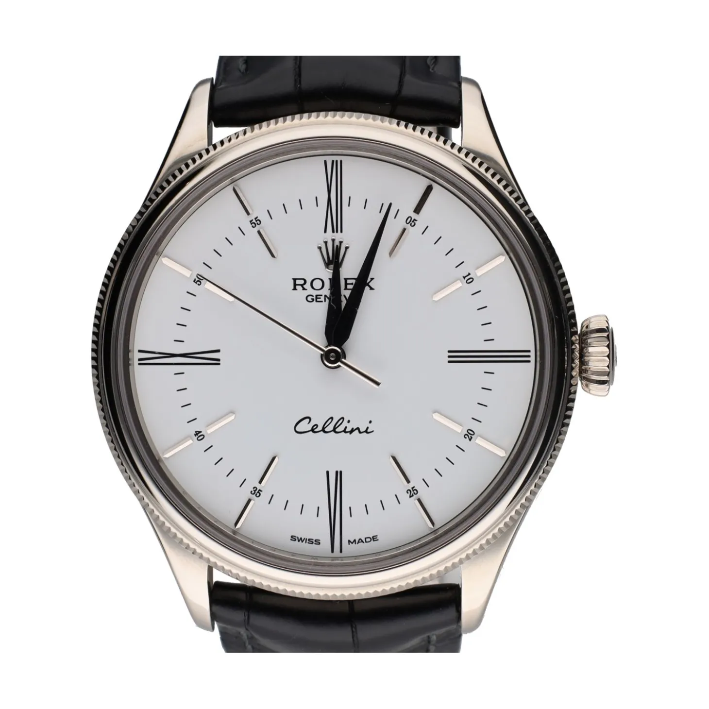 ROLEX Cellini oro blanco cuero 39mm.