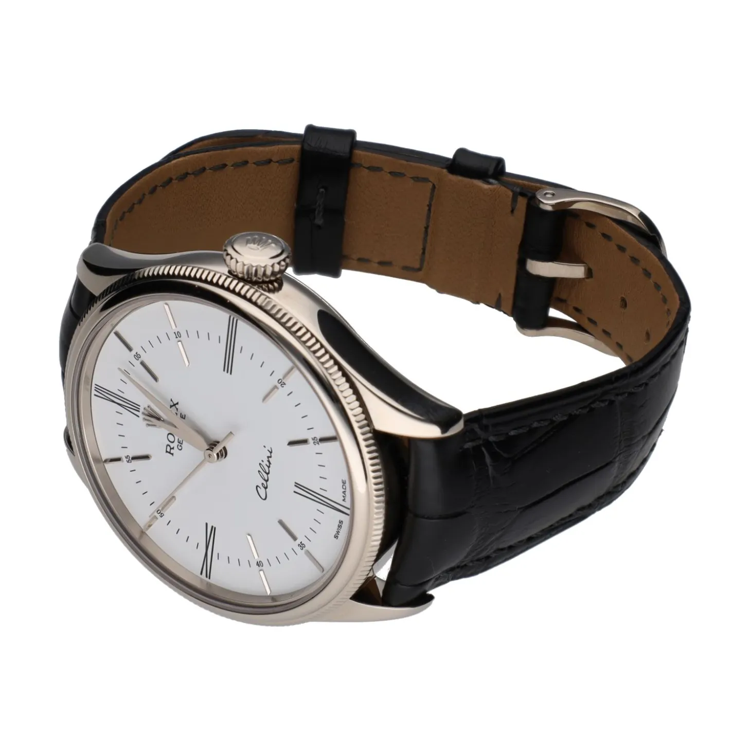 ROLEX Cellini oro blanco cuero 39mm.