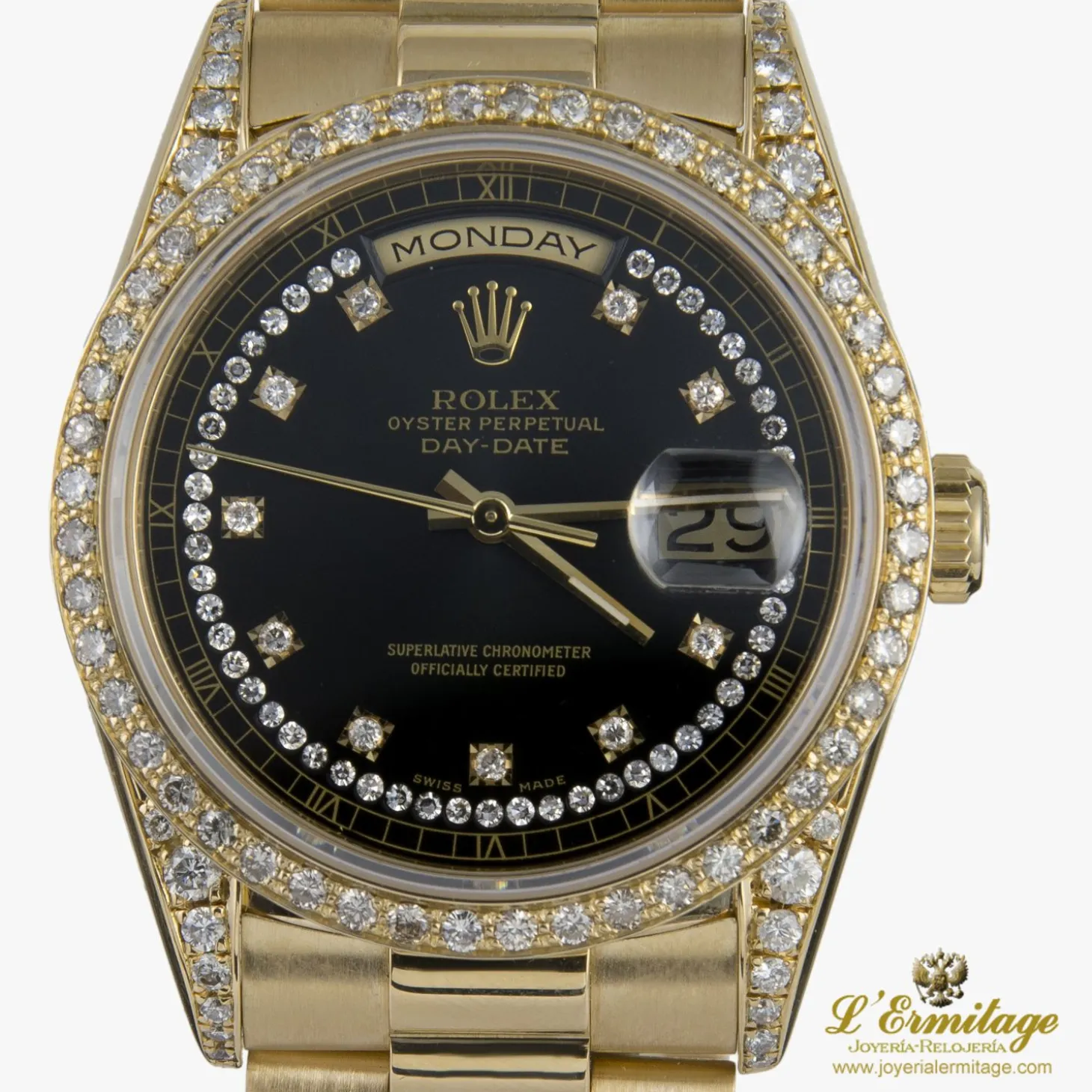 ROLEX Day-date president oro amarillo y diamantes 36mm. Esfera y diamantes customizados. Después de compra.