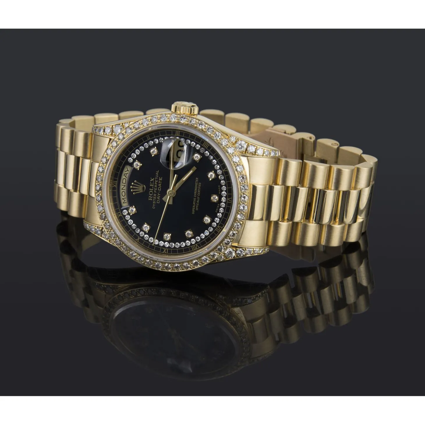 ROLEX Day-date president oro amarillo y diamantes 36mm. Esfera y diamantes customizados. Después de compra.