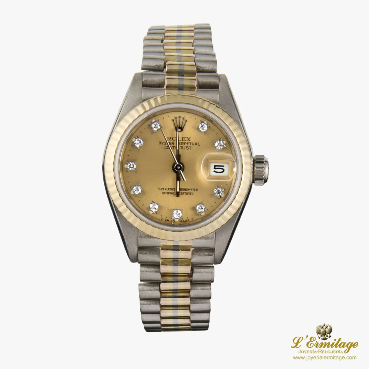 ROLEX Lady-datejust oro blanco oro amarillo y diamantes president 26mm