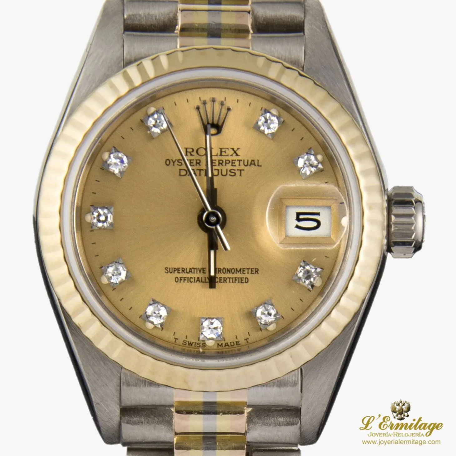 ROLEX Lady-datejust oro blanco oro amarillo y diamantes president 26mm